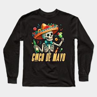 Cinco De Mayo Mexican Fiesta 5 De Mayo Skull Mexican Hat Long Sleeve T-Shirt